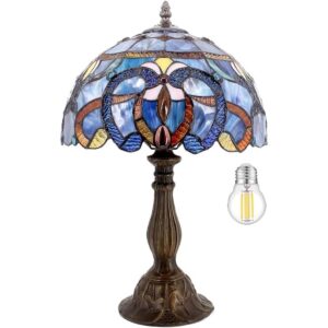WERFACTORY Tiffany Lámpara de mesa estilo vitral azul_1