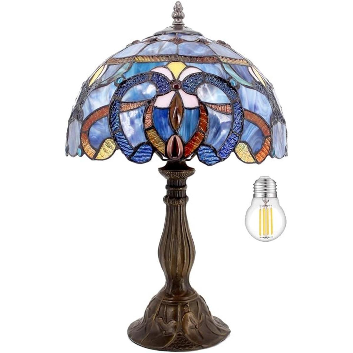 WERFACTORY Tiffany Lámpara de mesa estilo vitral azul