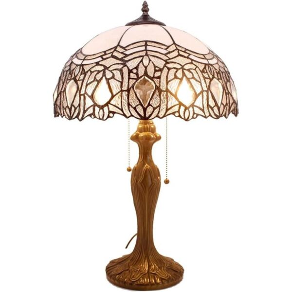 WERFACTORY Tiffany Lámpara de mesa estilo blanco con_1