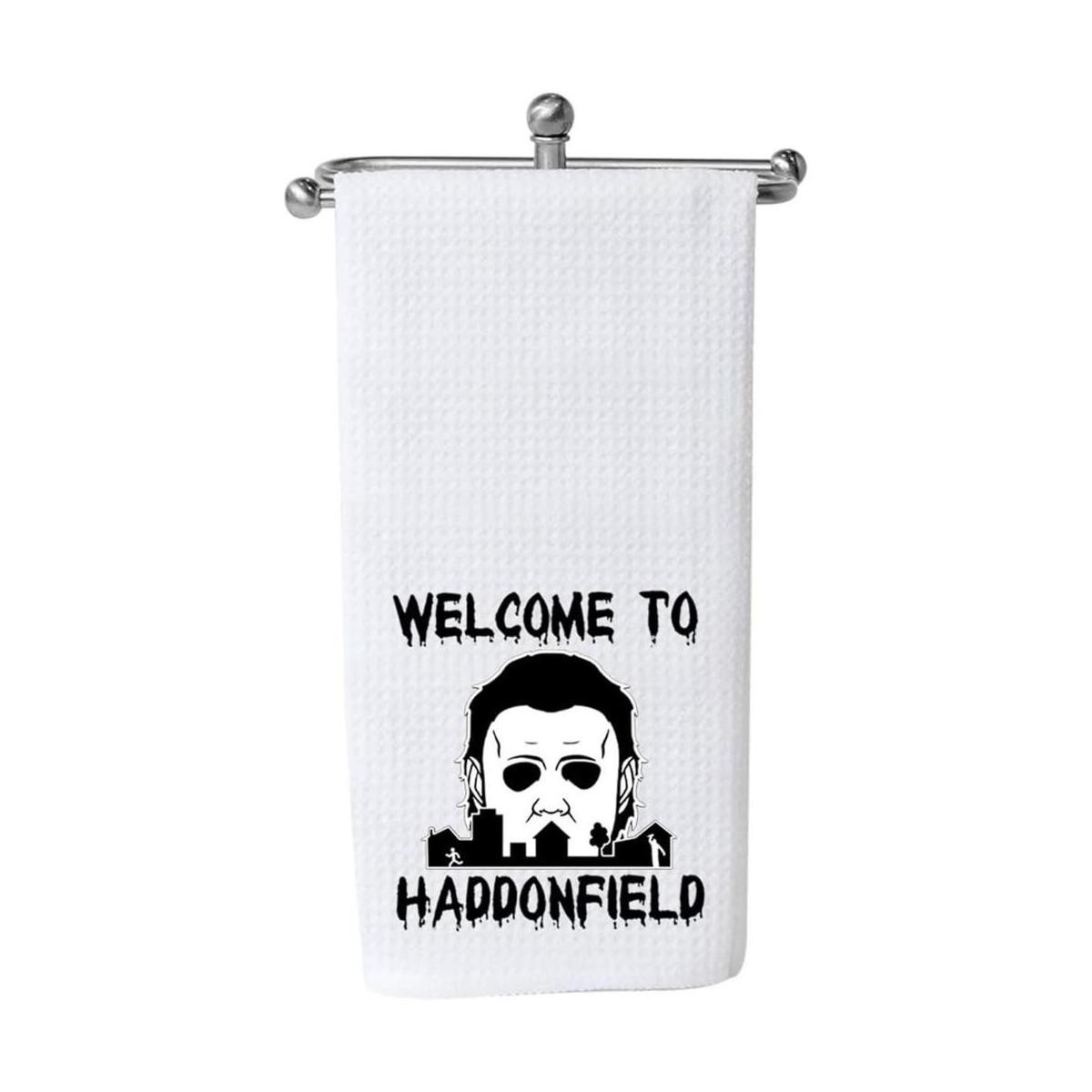 Toalla de cocina divertida de bienvenida a Haddonfield