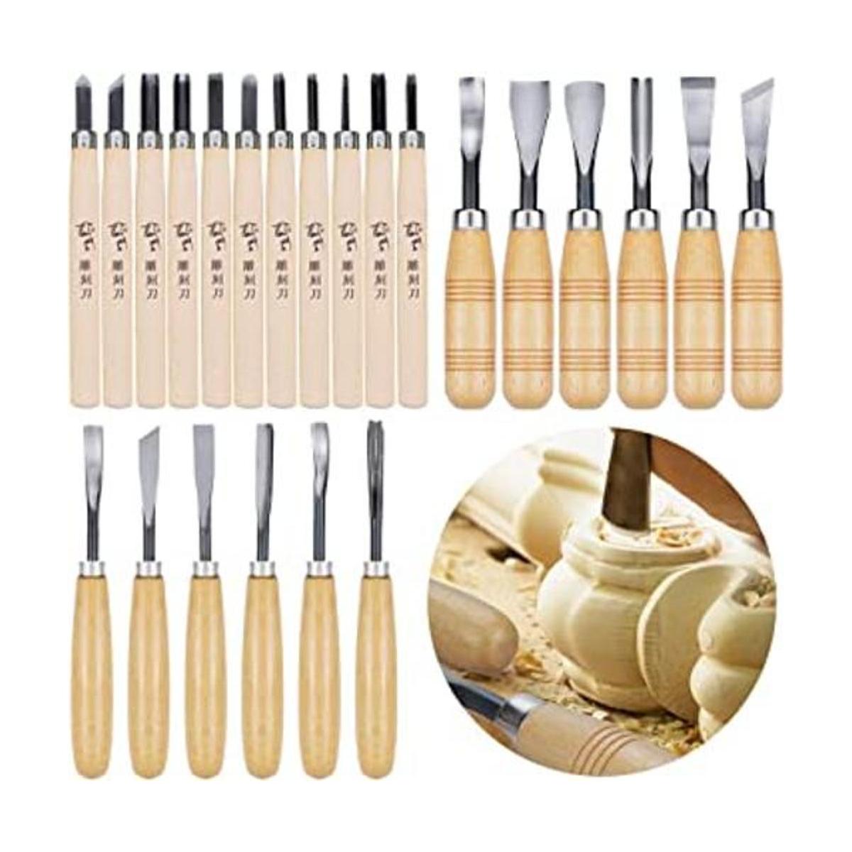 WAYCOM Juego de 24 cuchillos de madera kit de tallado de