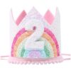 Corona de cumpleaños para niña arcoíris sombrero de_1