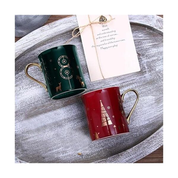WAVEYU Bonita taza de café de Navidad con mango dorado