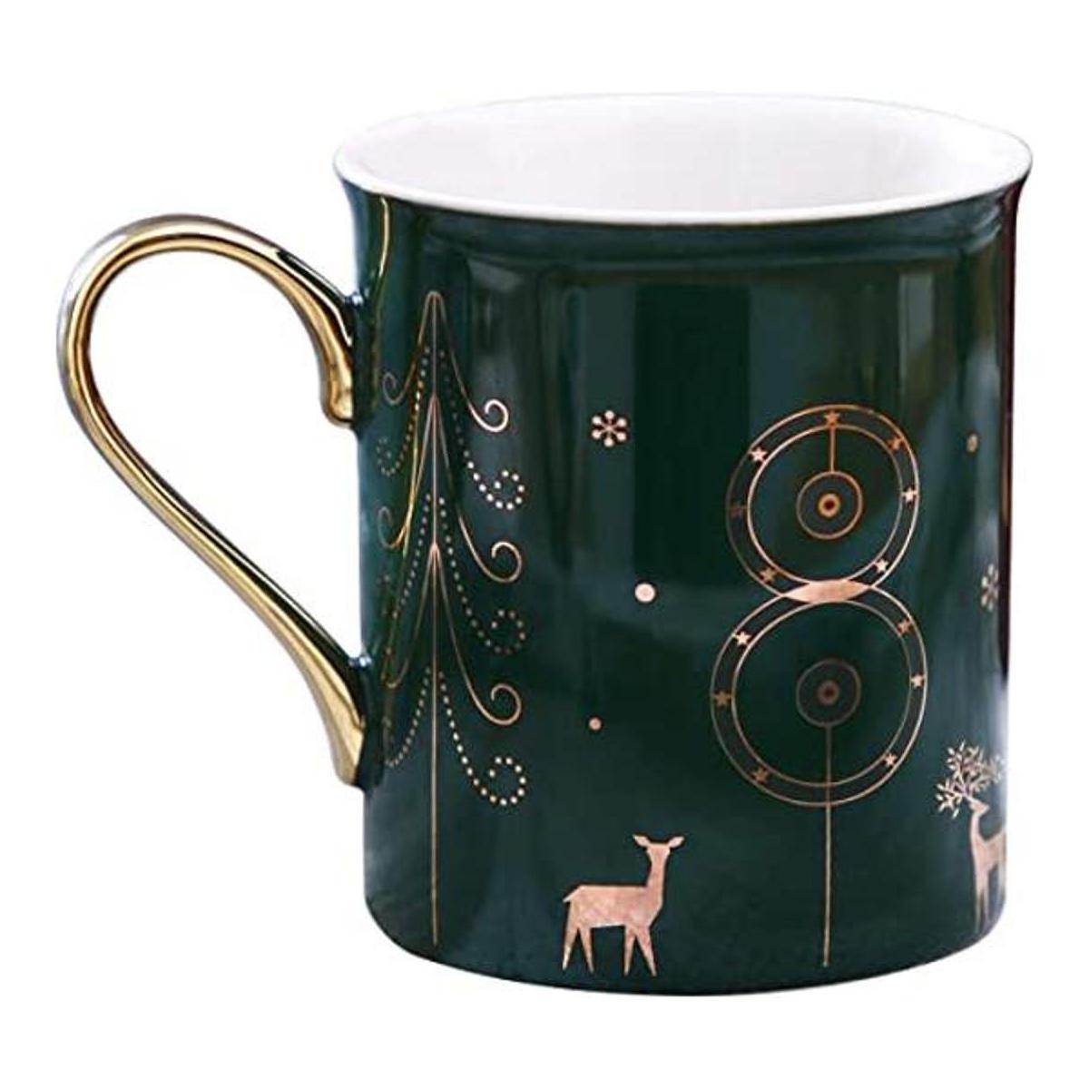 WAVEYU Bonita taza de café de Navidad con mango dorado