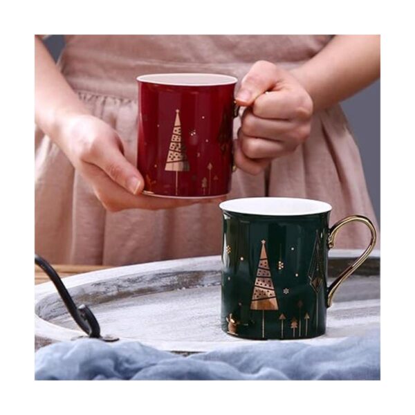WAVEYU Bonita taza de café de Navidad con mango dorado