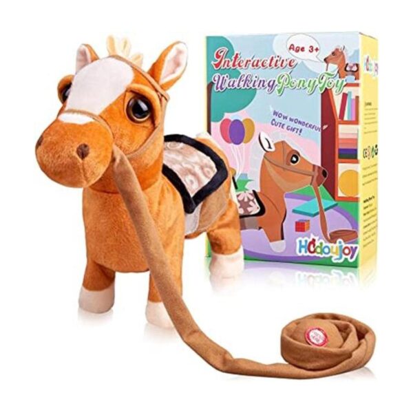 Juguete de poni interactivo de felpa marrón para caminar_1