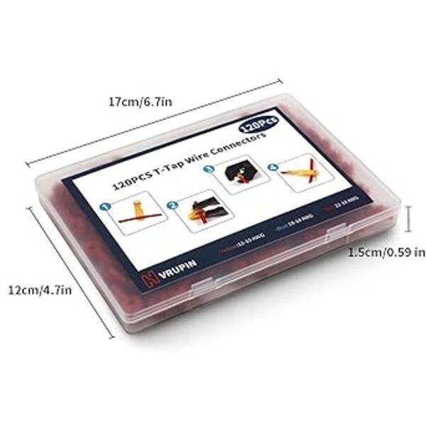 Vrupin 120 conectores de cable T Rojo 2218AWG Conector_2