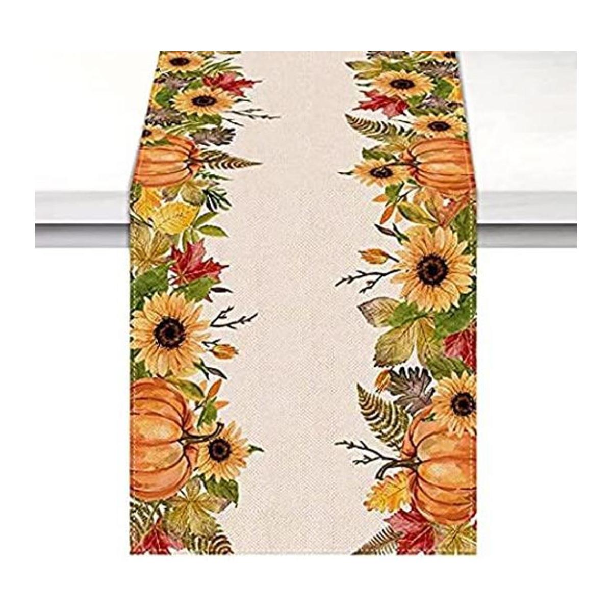 Vohado Camino de mesa de lino con diseño de girasol y
