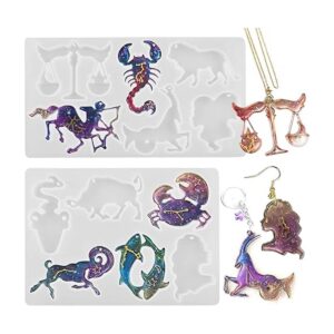 Voaesdk Moldes de resina para llavero del zodiaco 12