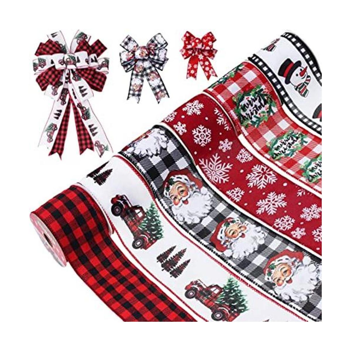 Cinta de Navidad con alambre de 2.5 pulgadas 6 rollos de