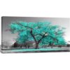 Visual Art Decor Lienzo de árbol verde azulado negro y_1