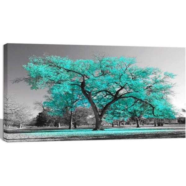 Visual Art Decor Lienzo de árbol verde azulado negro y_1