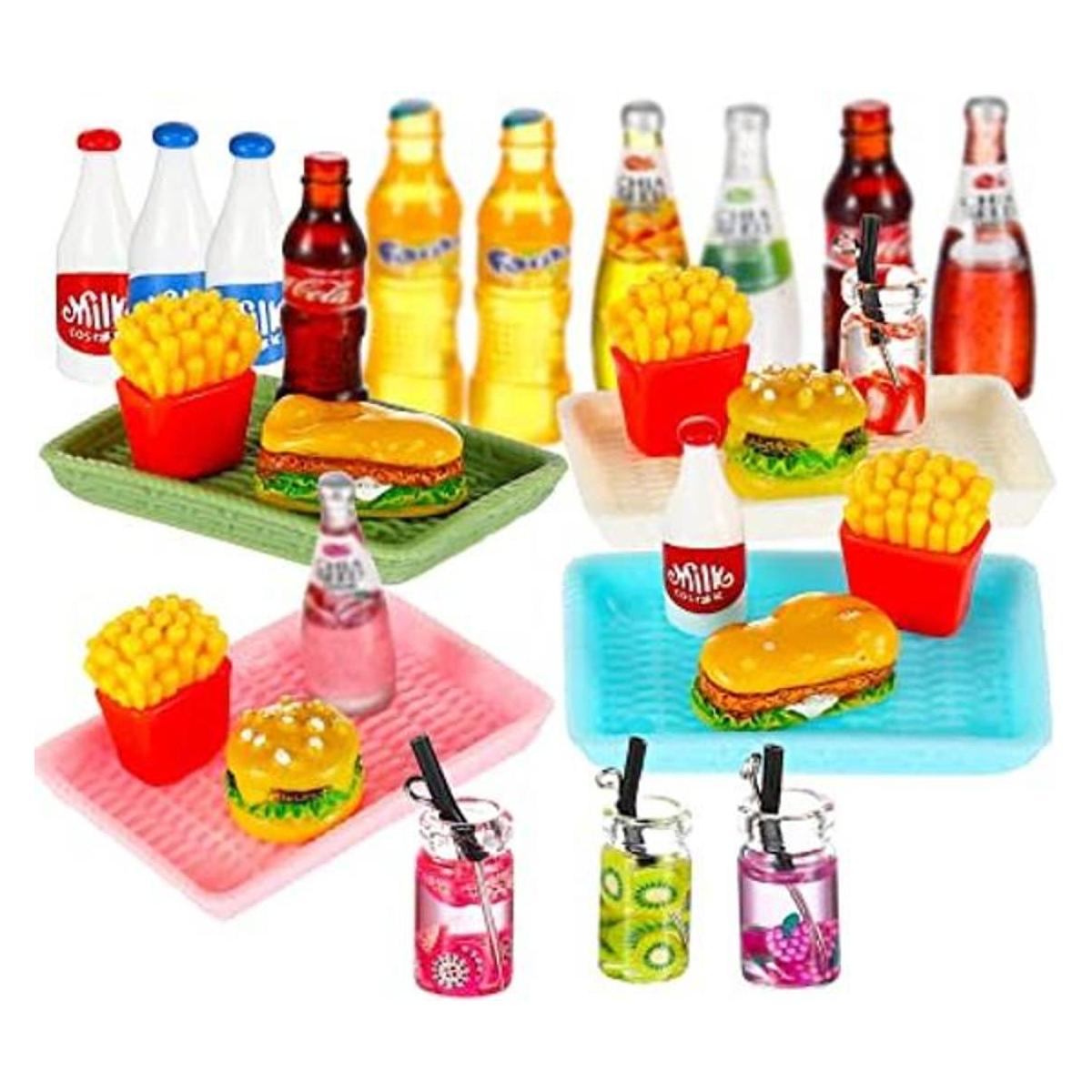 Juego de 28 piezas de comida rápida para casa de muñecas