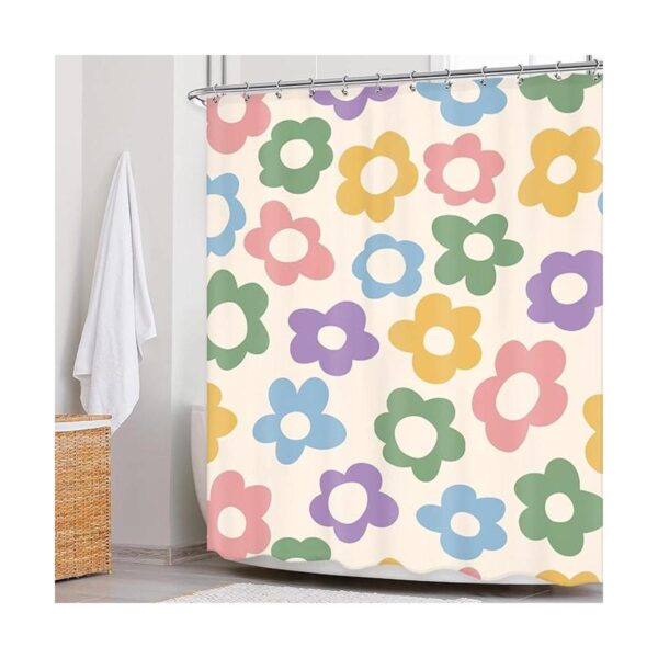 Newsely Cortina de ducha retro con flores de 60 pulgadas_2