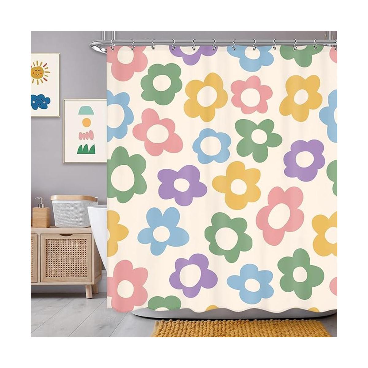 Newsely Cortina de ducha retro con flores de 60 pulgadas