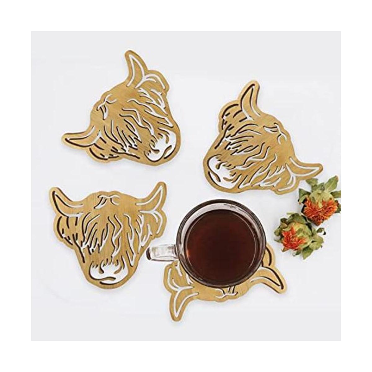 Highland Cow Coasters Wooden Scottish Cow Drink Holders
