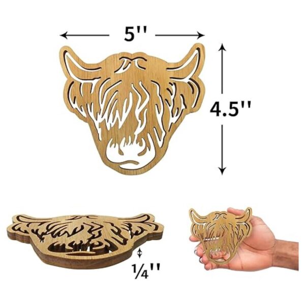 Highland Cow Coasters Wooden Scottish Cow Drink Holders_2