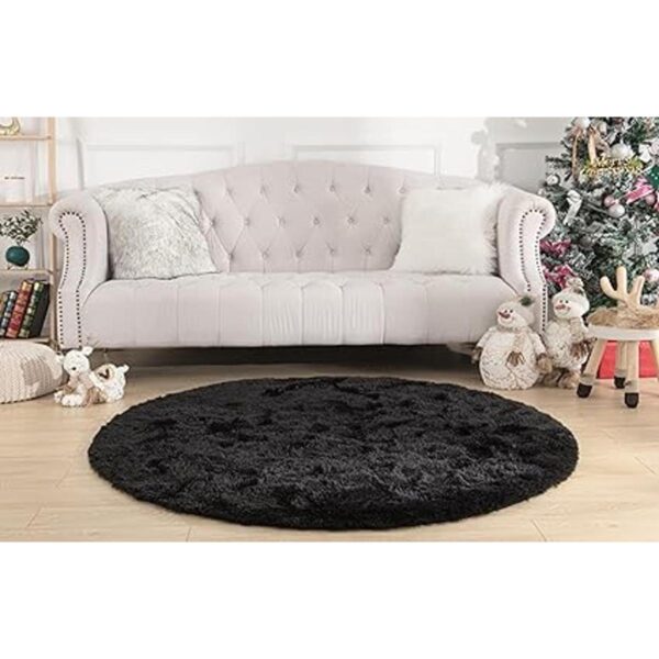 KIXINWA Alfombra redonda negra para dormitorio de niñas