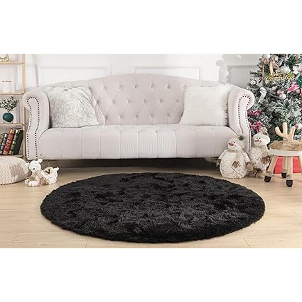 KIXINWA Alfombra redonda negra para dormitorio de niñas