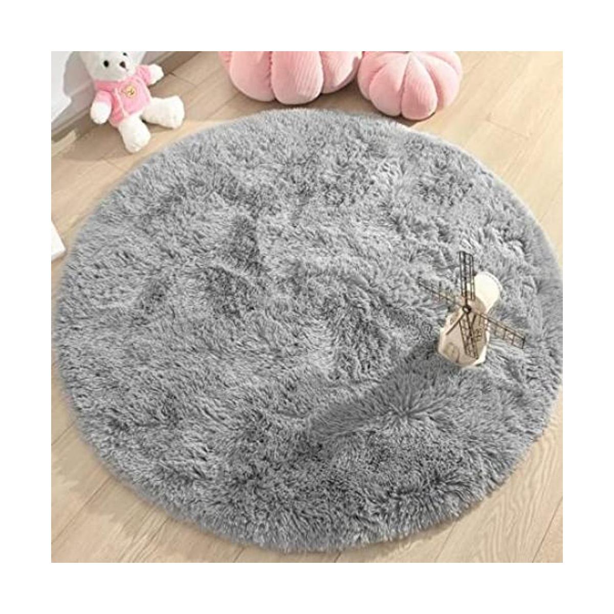 KIXINWA Alfombra redonda gris para dormitorio de niñas
