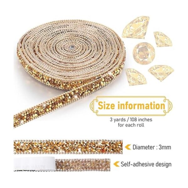 Cinta de diamantes de imitación de resina de 3 yardas