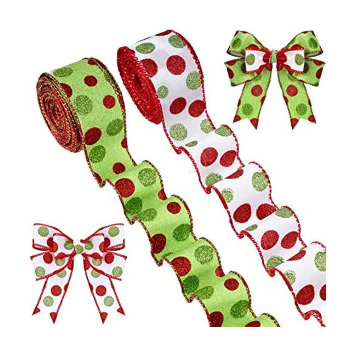 2 rollos de 20 yardas de Navidad verde y rojo cinta de