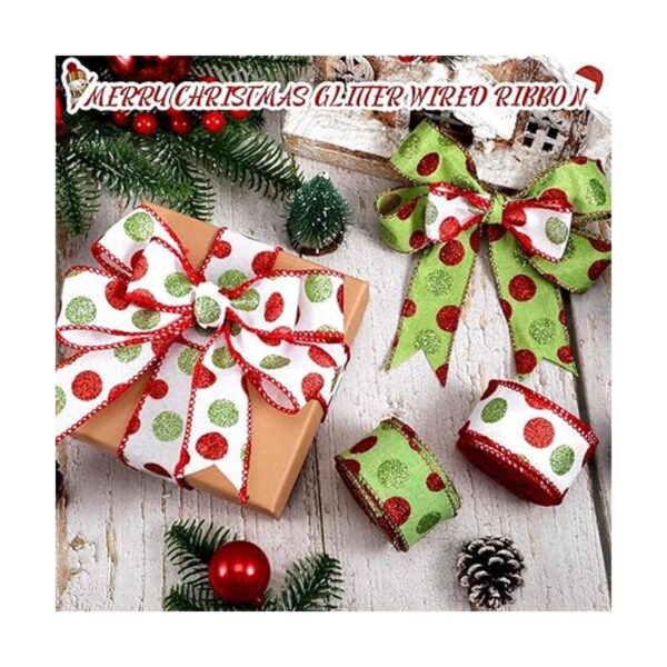 2 rollos de 20 yardas de Navidad verde y rojo cinta de