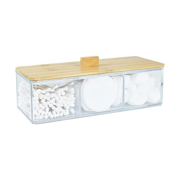 Dispensador cuadrado de soporte Qtip 3 compartimentos