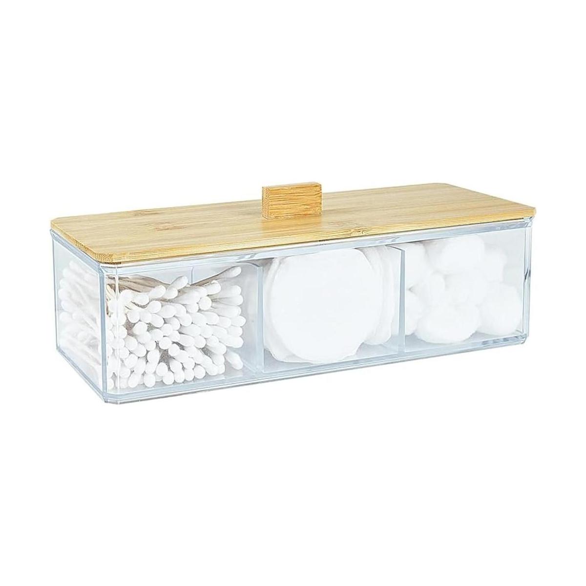 Dispensador cuadrado de soporte Qtip 3 compartimentos