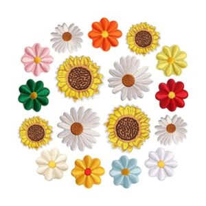 17 parches bordados de girasol para planchar y coser