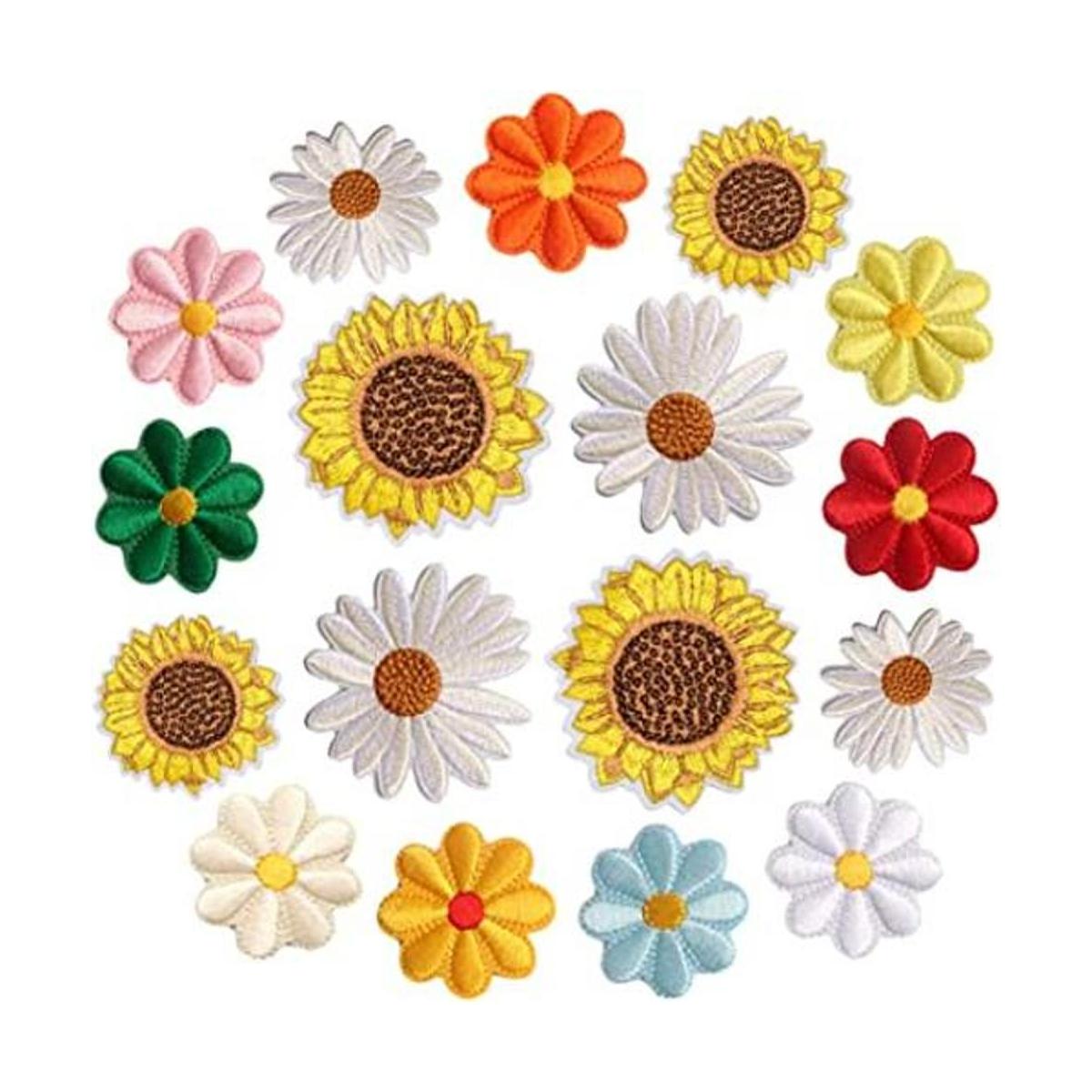 17 parches bordados de girasol para planchar y coser