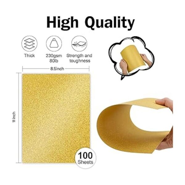 100 hojas de cartulina dorada con purpurina de 8.5 x 11