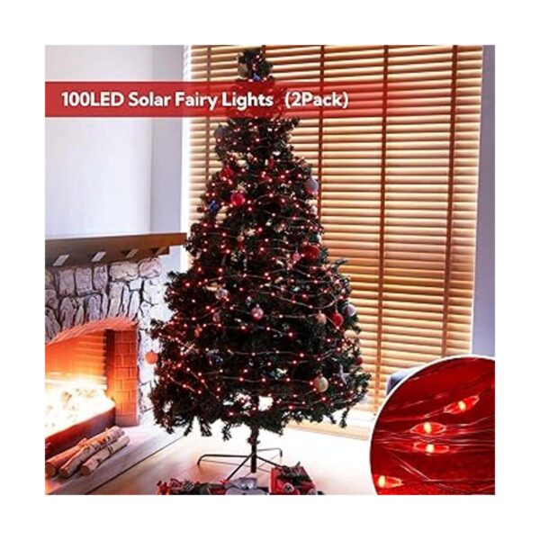 Woohaha Paquete de 2 100 luces LED solares rojas luces