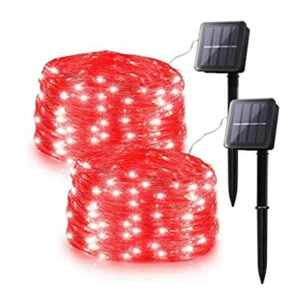 Woohaha Paquete de 2 100 luces LED solares rojas luces