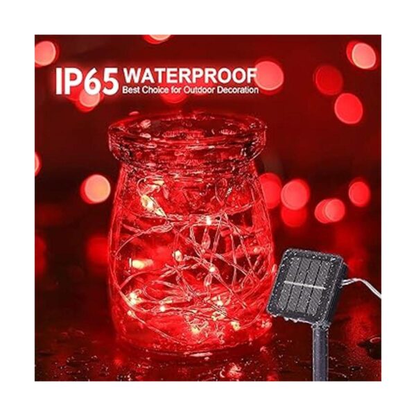 Woohaha Paquete de 2 100 luces LED solares rojas luces