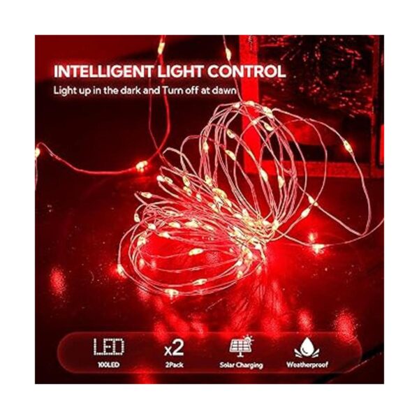 Woohaha Paquete de 2 100 luces LED solares rojas luces