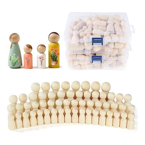 100 muñecas de madera con clavijas de madera sin terminar