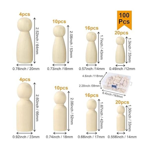 100 muñecas de madera con clavijas de madera sin terminar