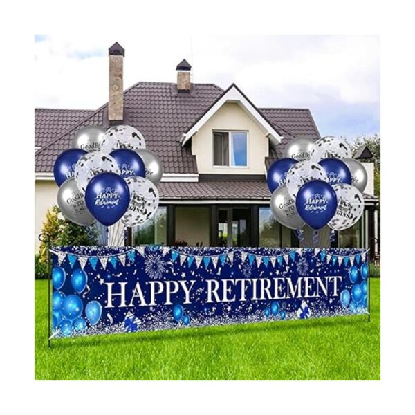Decoración de fiesta de jubilación azul marino plata