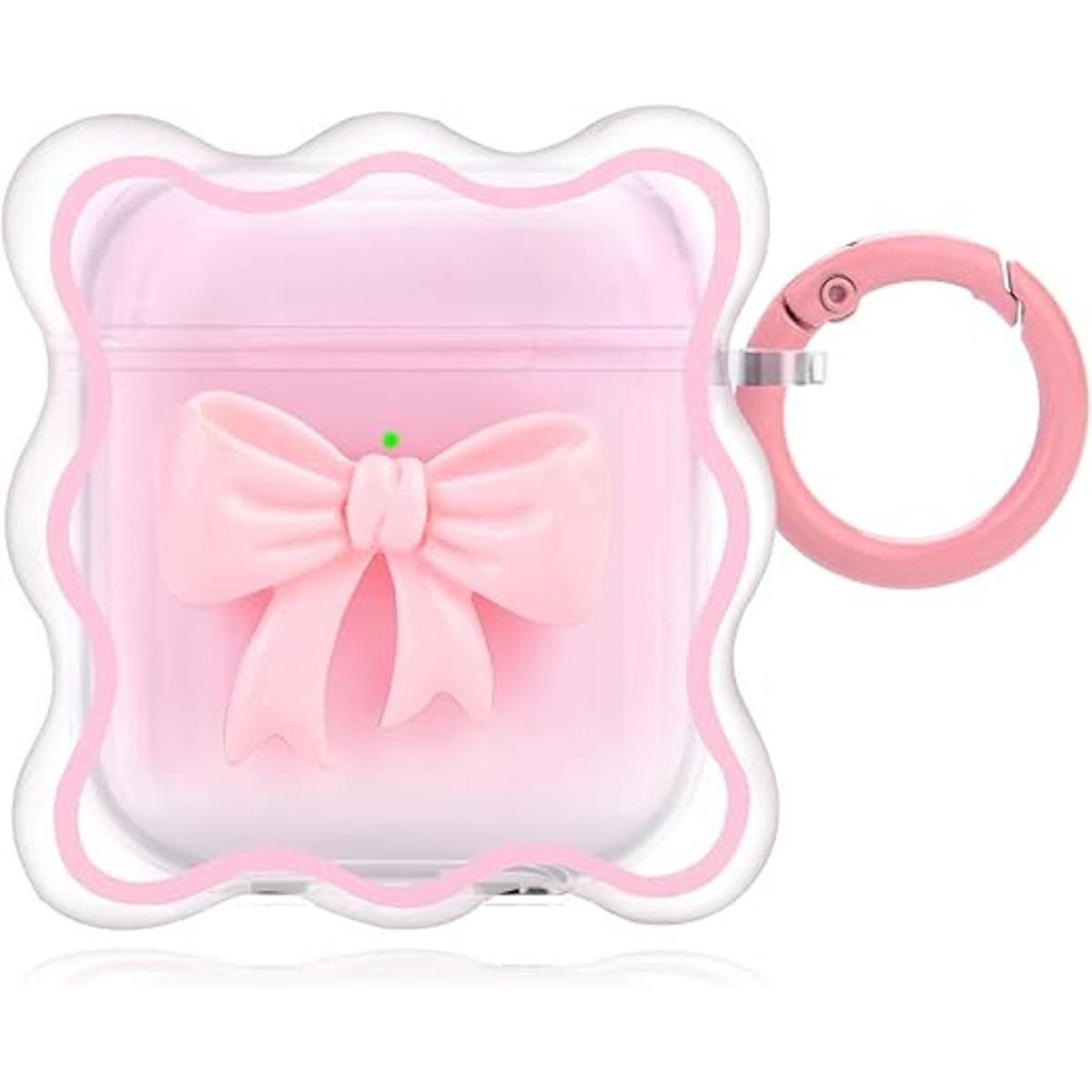 Bonita funda para AirPod con llavero lazo rosa diseño