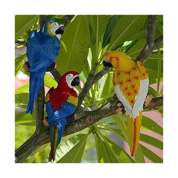 Paquete de 2 estatuas de loros artificiales colgantes de