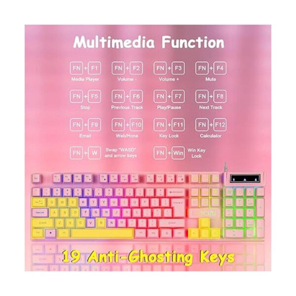 Pink Gaming Keyboard and Mouse Combo Light up Membrane