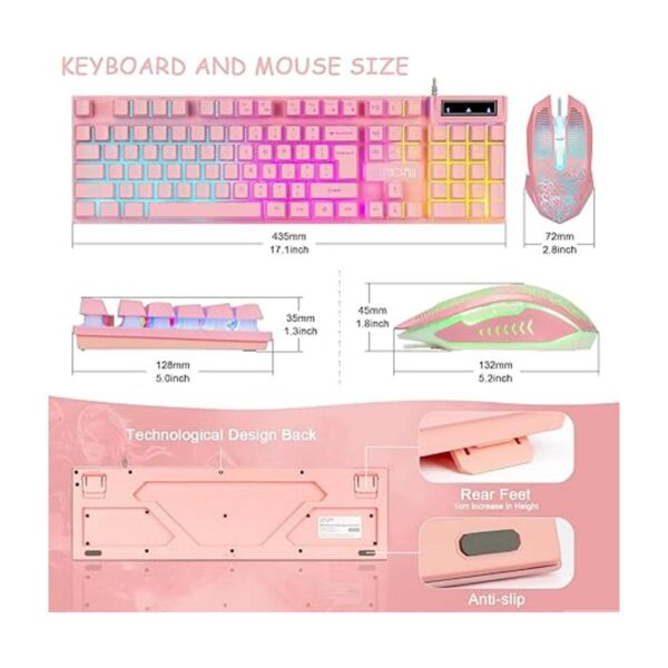 Pink Gaming Keyboard and Mouse Combo Light up Membrane