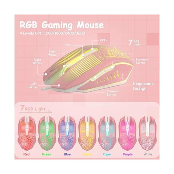 Pink Gaming Keyboard and Mouse Combo Light up Membrane