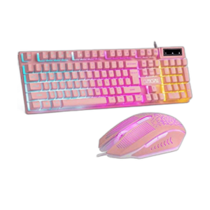 Pink Gaming Keyboard and Mouse Combo Light up Membrane