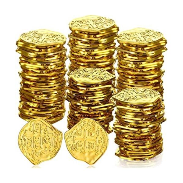100 monedas de pirata monedas de oro de plástico monedas_1
