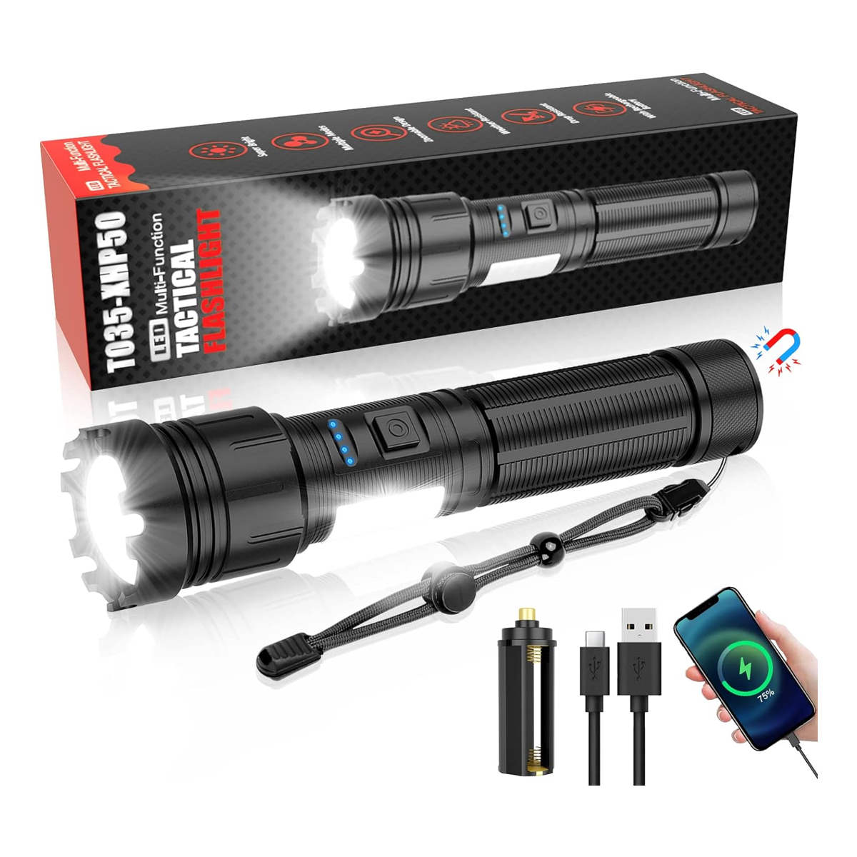 Linterna magnética LED de alto lúmenes recargable 10000