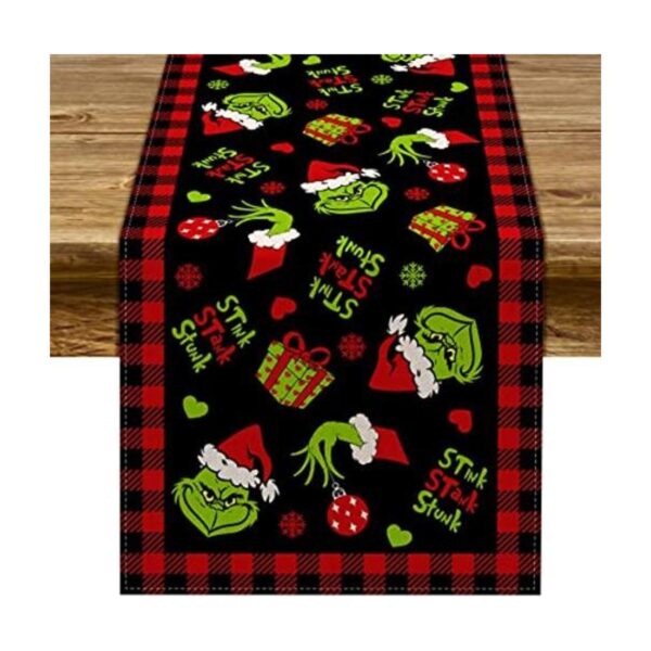 Pudodo Grinchmas Camino de mesa a cuadros de búfalo feliz_1