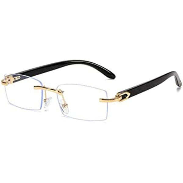 Mens Rimless Gold Frame Black Woodgrain Vintage Clear_1