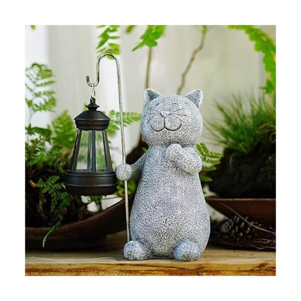 Estatua de jardín solar para gato arte de jardín con